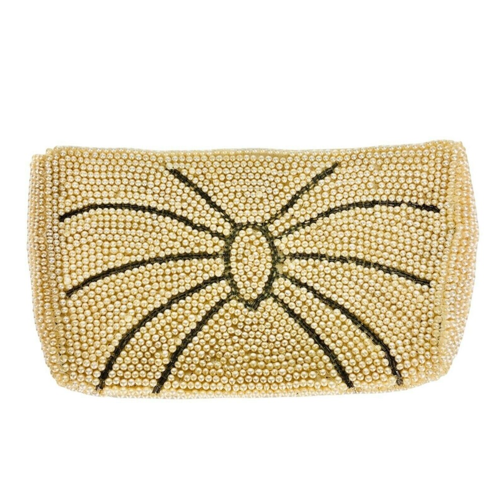 VTG 40s 50s Art Deco Spider Bug Insect Pearl Beaded Clutch Handbag Made In Japan